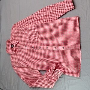 Trachten Shirt Size Small Gingham Plaid Cotton Red White Long Sleeve Button Down